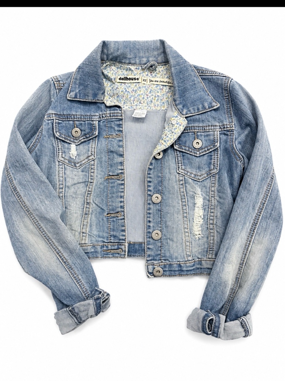 Dollhouse Faded Blue Girls' Cropped Denim Jacket
